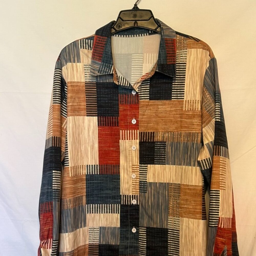 SCACTO Women's Elegant Retro Plaid Button -Front Shirt -Long Sleeve Size 2XL(14)